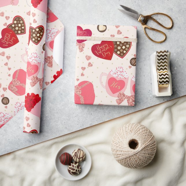 Retro Vintage Valentines Day Chocolate Hearts Wrapping Paper (Crafts)
