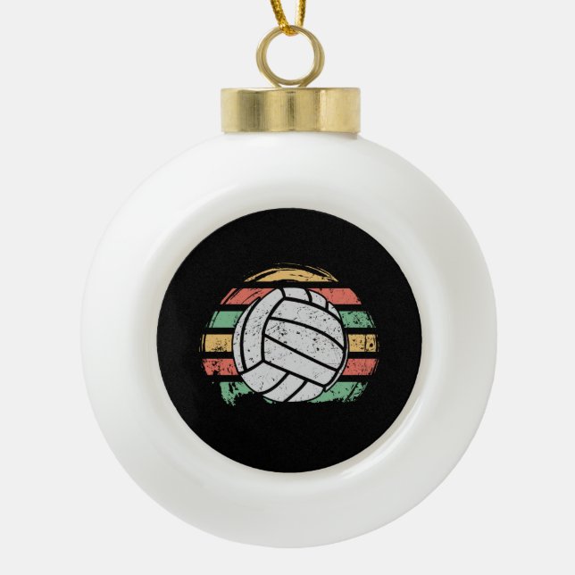 Retro Vintage Volleyball  Ceramic Ball Christmas Ornament (Front)