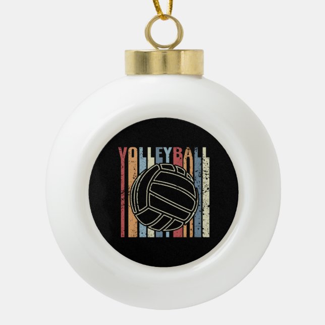 Retro Vintage Volleyball Ceramic Ball Christmas Ornament (Front)