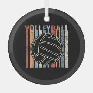 Retro Vintage Volleyball Glass Ornament