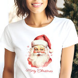 Retro Vintage Watercolor Santa Face Christmas Tri-Blend Shirt<br><div class="desc">Get into the holiday spirit with this retro vintage Santa face Christmas tri-blend shirt. Featuring a charming watercolor Santa Claus design and a festive "Merry Christmas" greeting, this shirt brings nostalgic cheer to your holiday wardrobe. The greeting can be personalized, making it an excellent gift for friends or family. Crafted...</div>