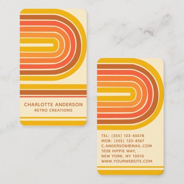 Retro Vintage Wave Abstract Trendy Name Business Card (Front/Back)