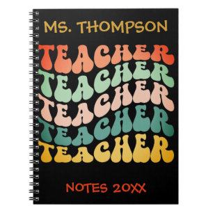 Retro Vintage Wave Typography Teacher Repeating Notebook