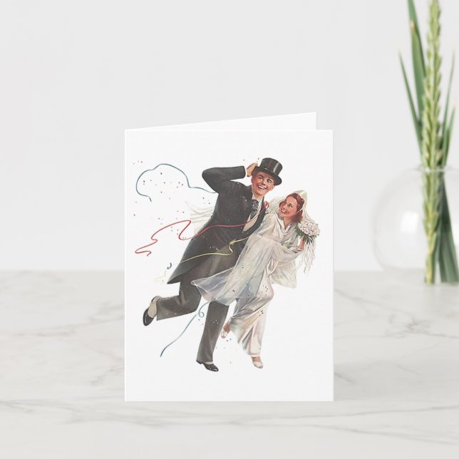 Retro Vintage Wedding Bride Groom Blank Note Cards (Front)