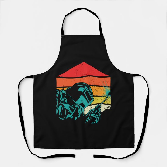 Retro Vintage Welding Helmet Silhouette Welder Gif Apron (Front)
