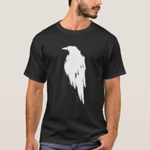 Retro Vintage White Raven Crow Design On Back T-Shirt