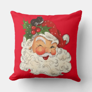 Retro Vintage Winking Santa Throw Pillow
