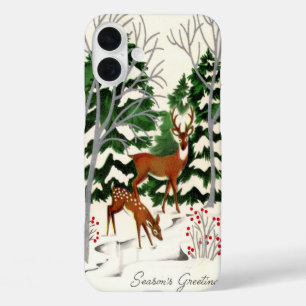 Retro vintage Winter reindeer iPhone 16 Plus Case