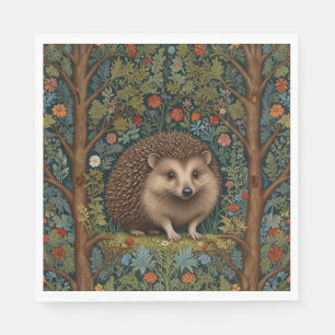 Retro vintage woodland hedgehog woodland botanical napkin