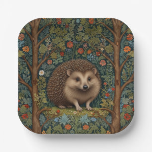 Retro vintage woodland hedgehog woodland botanical paper plate