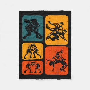 Retro Vintage Wrestling Silhouette Wrestler Men Wo Fleece Blanket