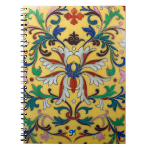 Retro Vintage Yellow Floral Botanical Monogrammed Notebook