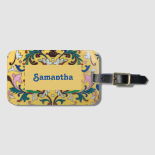 Retro Vintage Yellow Floral Botanical Personalised Luggage Tag