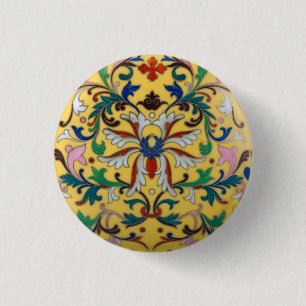Retro Vintage Yellow Floral Minton Tile Botanical 1 Inch Round Button