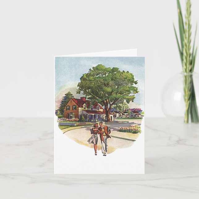 Retro Vintage Young Couple Stroll Anniversary Card (Front)