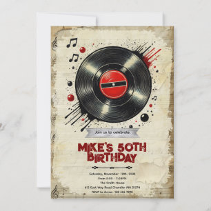Retro vinyl birthday party invitation
