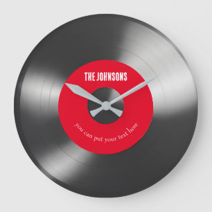 Retro Vinyl Music Record Clock Custom Name - Red