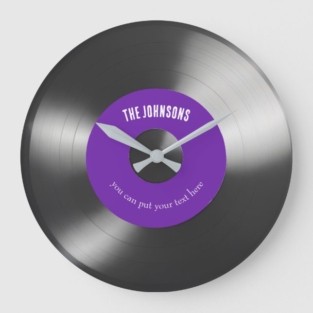 Retro Vinyl Music Record Clock Customizable Purple (Front)
