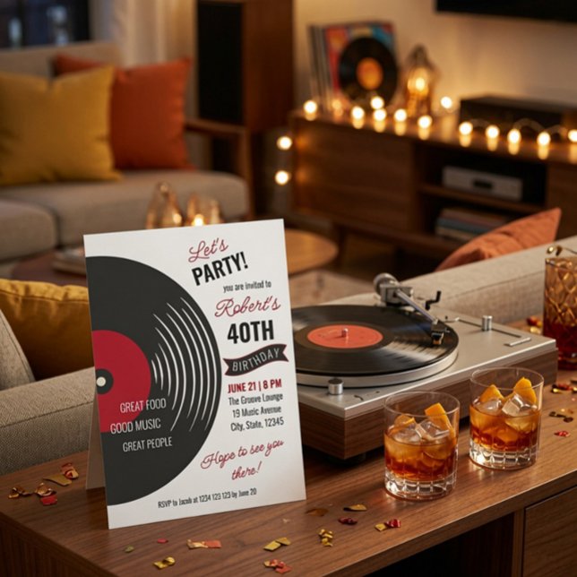 Retro Vinyl Record 40th Birthday Invitation (Creator Uploaded)