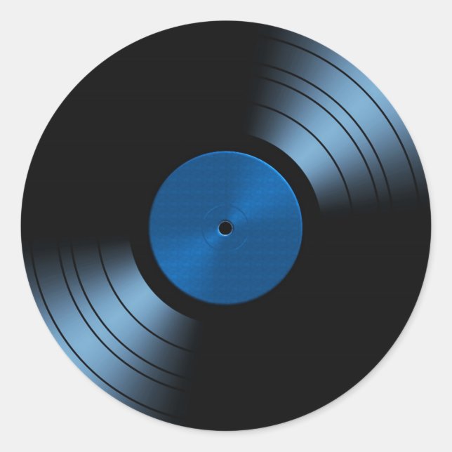 Retro Vinyl Record Album in Blue Classic Round Sticker (Front)
