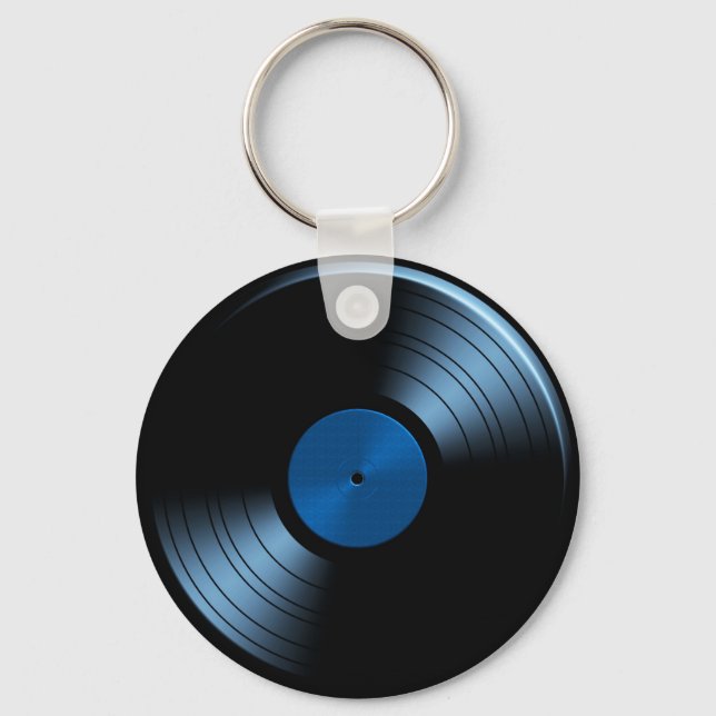Retro Vinyl Record Album in Blue Keychain (Front)