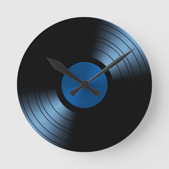 Retro Vinyl Record Album in Blue Round Clock (Front)