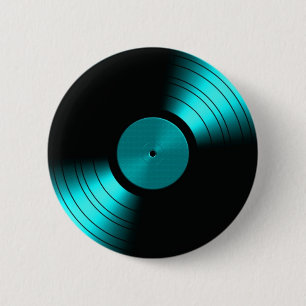 Retro Vinyl Record Album in Teal 2 Inch Round Button