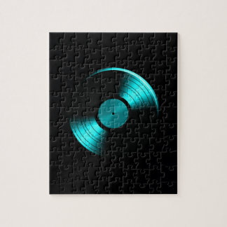 Retro Vinyl Record Album in Teal Jigsaw Puzzle