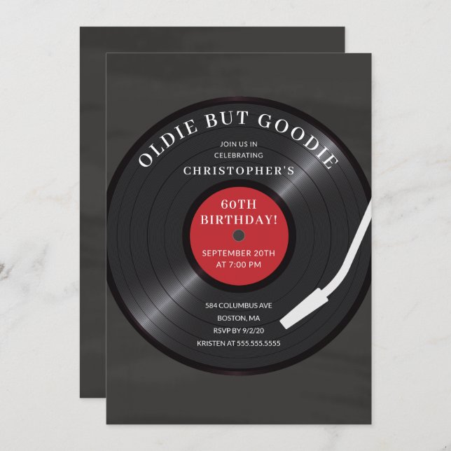 Retro Vinyl Record Anniversaire Fête Invitation (Devant / Derrière)