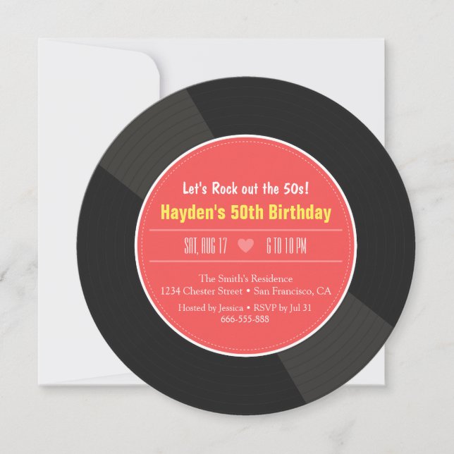 Retro Vinyl Record Birthday Party Invitations (Front)