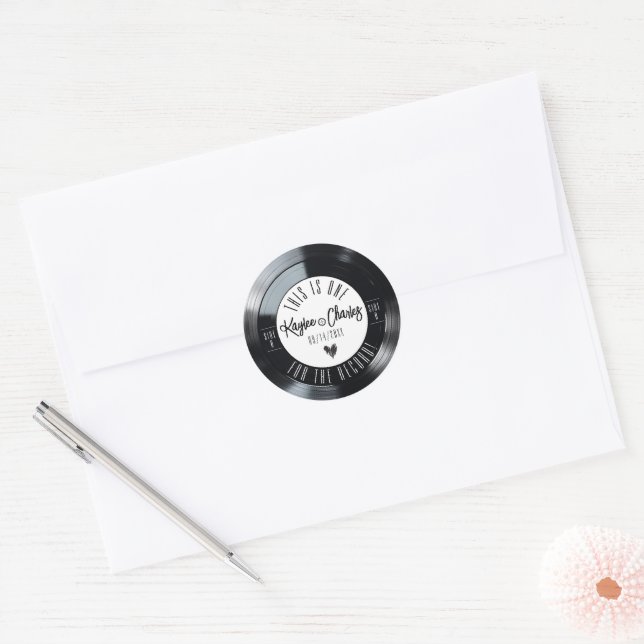 Retro Vinyl Record Black and White Music Wedding Classic Round Sticker (Envelope)