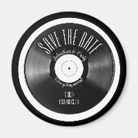 Retro vinyl record black save the date engagement