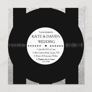 Retro Vinyl Record Chic Silver Wedding Invites