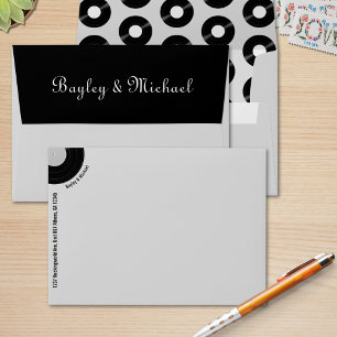 Retro Vinyl Record Custom Grey Black Wedding  Envelope