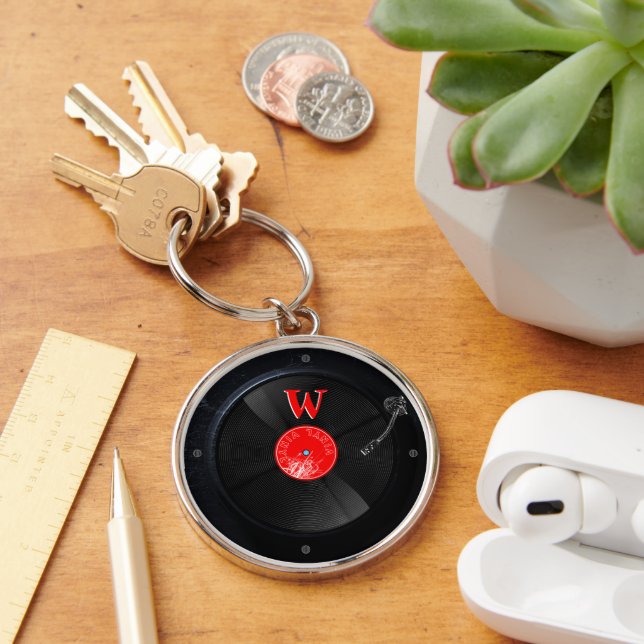Retro Vinyl Record Custom Monogram Keychain (Desk)
