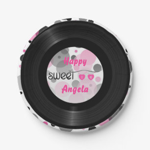 Retro Vinyl Record   Custom Sweet 16 Paper Plates