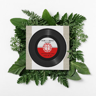Retro Vinyl Record Double Happiness Wedding Invitation