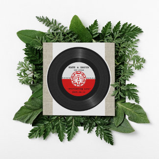 Retro Vinyl Record Double Happiness Wedding Invitation
