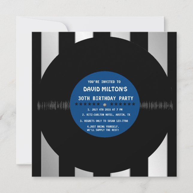 Retro Vinyl Record l Modern Birthday Party Invites (Front)
