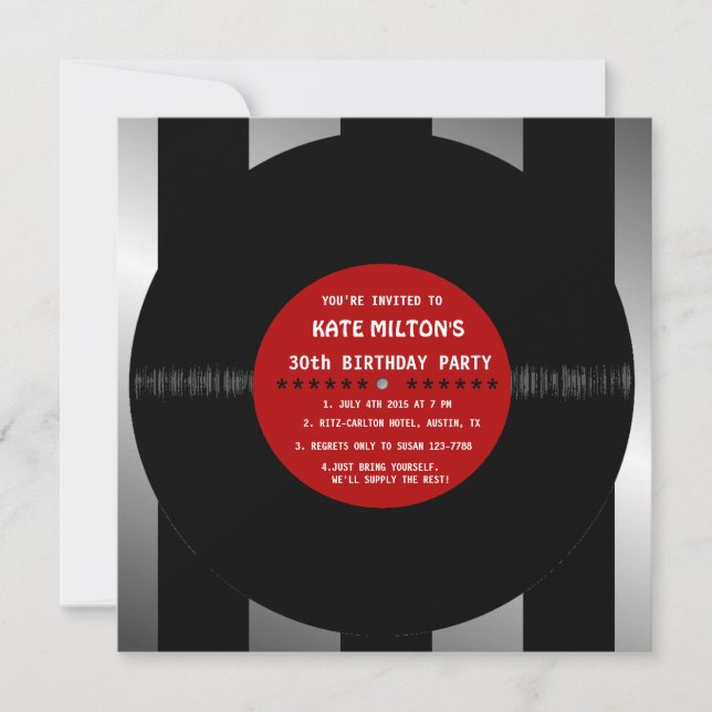 Retro Vinyl Record l Modern Birthday Party Invites (Front)