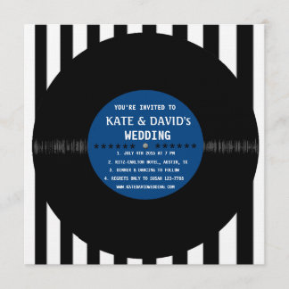 Retro Vinyl Record | Modern Wedding Invite (Blue)