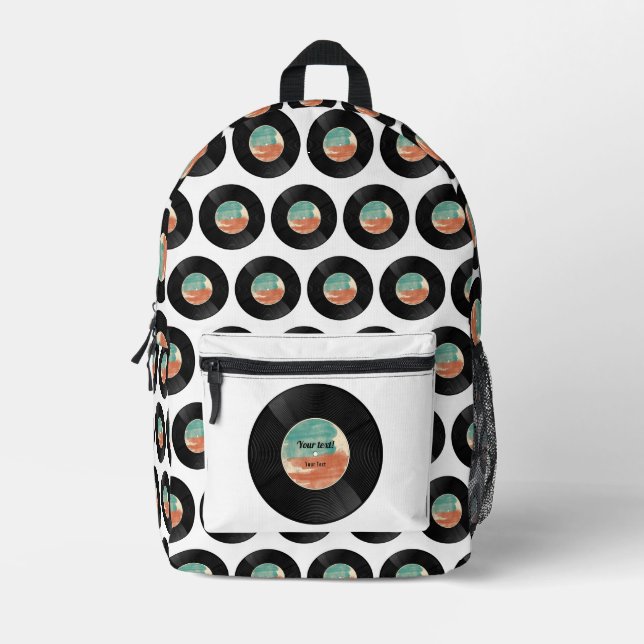 Retro Vinyl Record Music Album Custom Name Printed Backpack (Front)