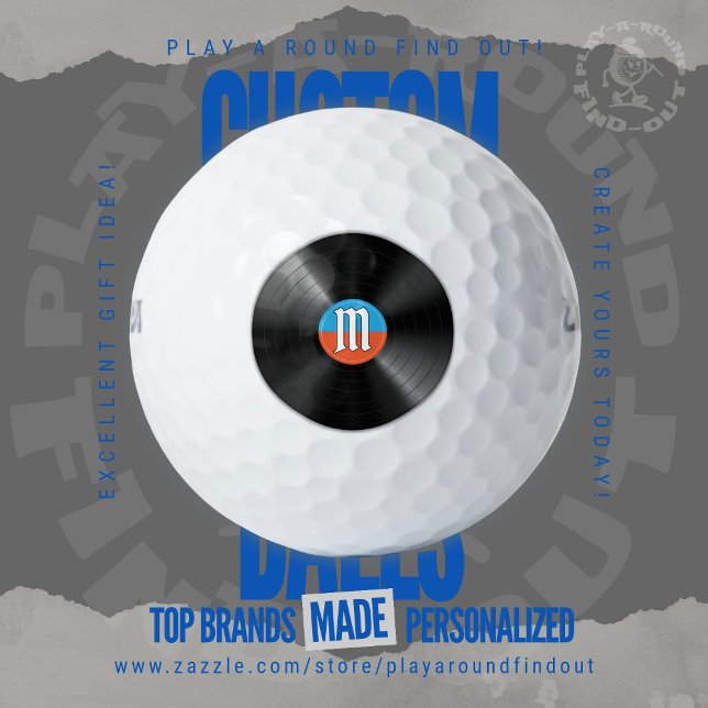 Retro Vinyl Record Music Lover Golf Dad Monogram Balls (Custom Printed Brand Name Golf Balls By PlayARoundFindOut - Zazzle's premiere golf gift shop)