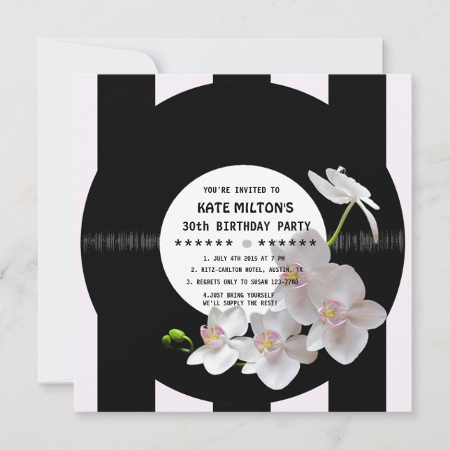 Retro Vinyl Record Orchidées modernes Invitations  (Devant)