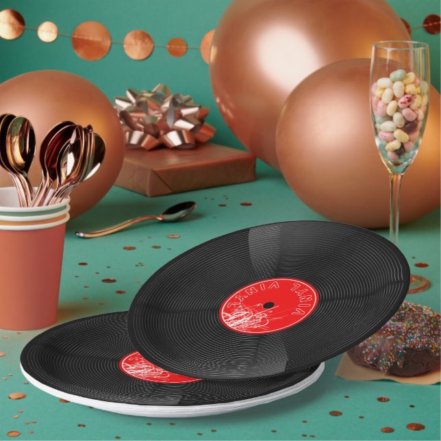Retro Vinyl Record Paper Plates - Elegant Vibe (Multi)