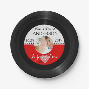 Retro Vinyl Record Photo Post-Wedding Party Custom Paper Plate