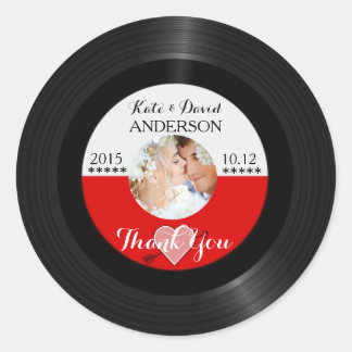 Retro Vinyl Record Photo Wedding Favour Thank You Classic Round Sticker