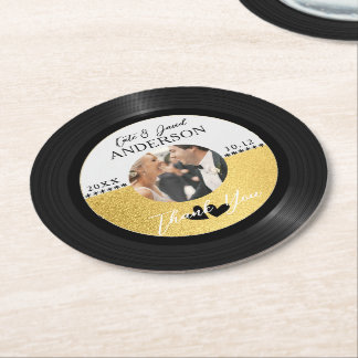 Retro Vinyl Record Photo Wedding Favour Thank You Round Paper Coaster