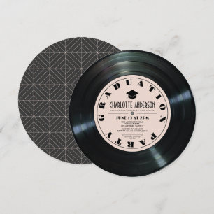 Retro Vinyl Record Pink Graduation Invitation