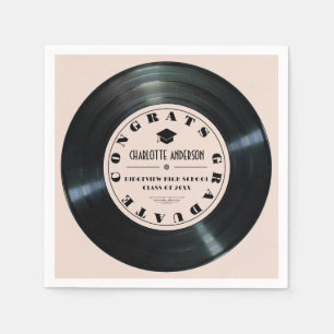 Retro Vinyl Record Pink Graduation Napkin